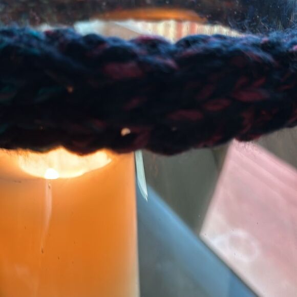 Wool multicolor hand knit chunky headband stretch navy turquoise pink orange L - Picture 5 of 9